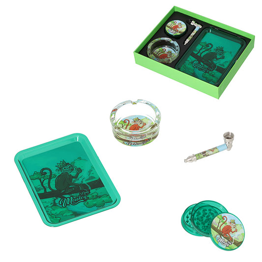 Monkey King Set: Grinder/Pipe/Ashtray/Rollingtray Green