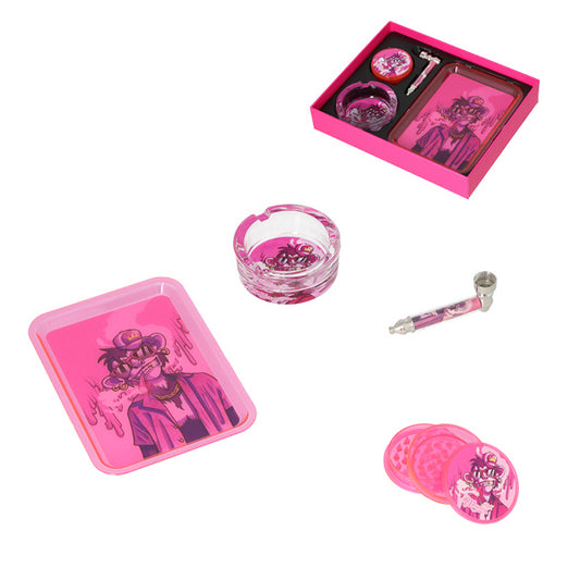 Monkey King Set: Grinder/Pipe/Ashtray/Rollingtray Pink