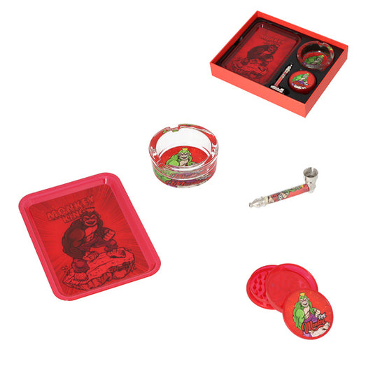Monkey King Set: Grinder/Pipe/Ashtray/Rollingtray Red
