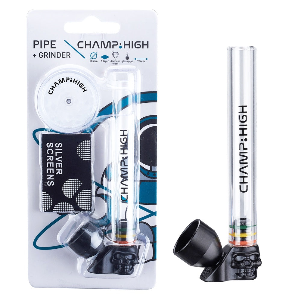 Champ High | Skull Glass Pipe & Grinder