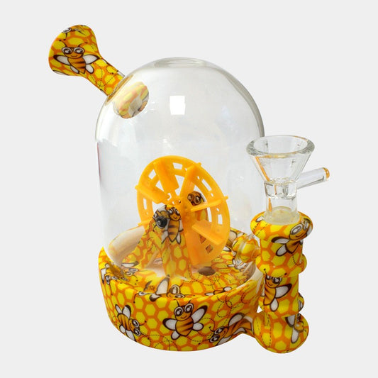 SILICONE GLASS BONG - BEES SPINNING WHEEL