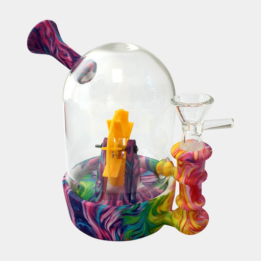 SILICONE GLASS BONG - RAINBOW SPINNING WHEEL
