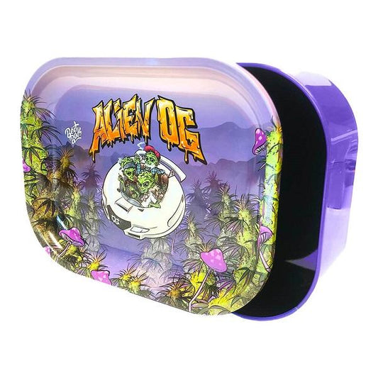 BEST BUDS THIN BOX ROLLING TRAY WITH STORAGE ALIEN OG