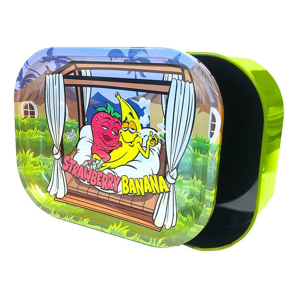 BEST BUDS THIN BOX ROLLING TRAY WITH STORAGE STRAWBERRY BANANA