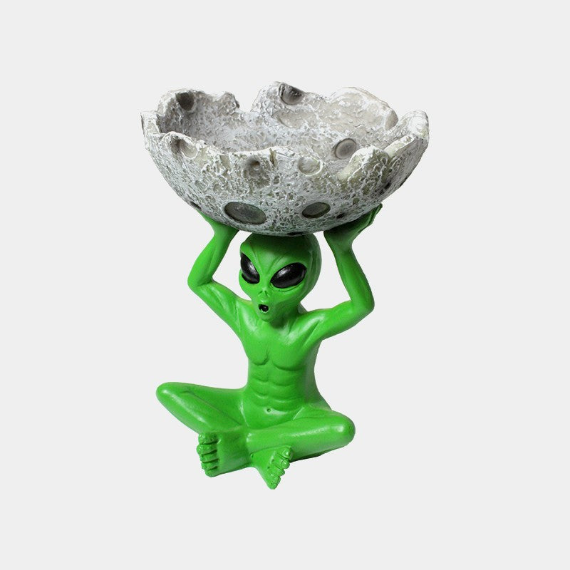 GREEN ALIEN AND MOON ASHTRAY