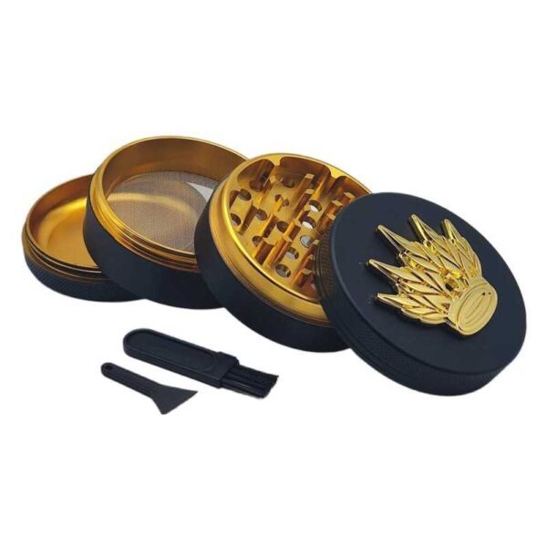 Grinder 4-Parts Prestige | Black | 40mm | Aluminium | Silicone Cover | 3D Logo Gold